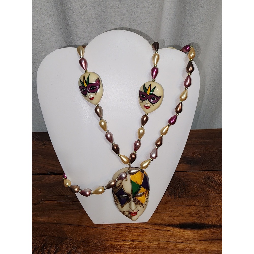 Vintage Mardi Gras Beads‎ Harlequin Masks Hand Painted